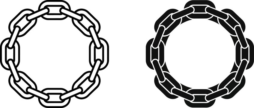 Circular chain link arrangements in outline and solid black against a white background