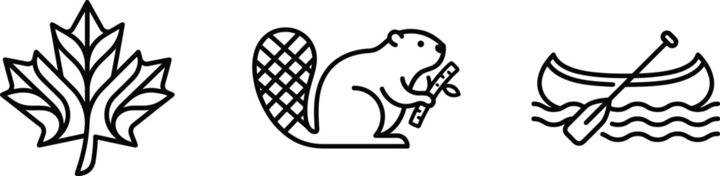 Minimalist Canadian themed line art icons for travel or holiday designs