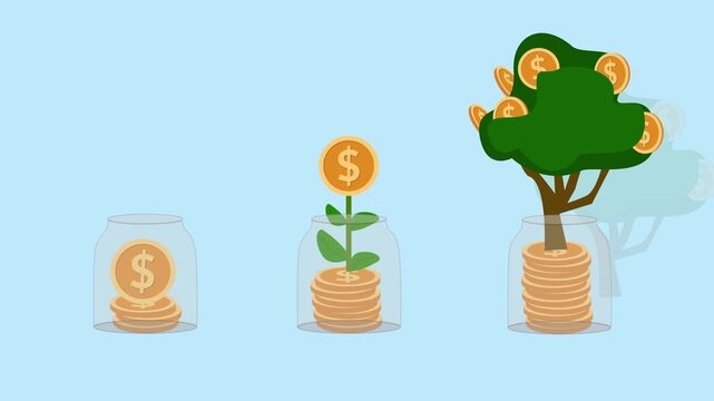 Three-stage savings growth concept animation