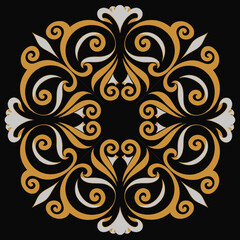 Fototapeta premium Gold and silver floral mandala pattern on black background