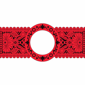 Red ornate cigar band label with circular frame