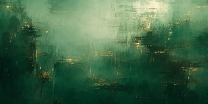 Abstract green and blue grunge background with water reflection of autumn trees on a lake surface
