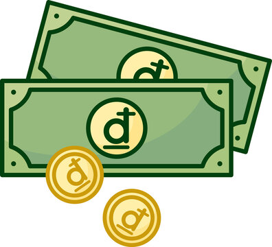 Flat Illustration Icon of a Vietnamese Dong Money Bill ₫ VND
