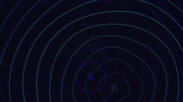 Vibrant blue concentric circles radiate outward in a mesmerizing pattern on a dark background