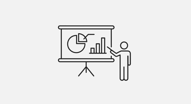 Business presentation with bar and pie charts in dot matrix style