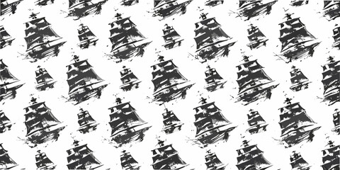 Sailing Ship Pattern Black And White Vector Illustration © Tusar