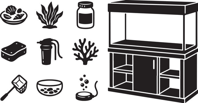 Aquarium Setup and Fish Keeping Supplies Icons