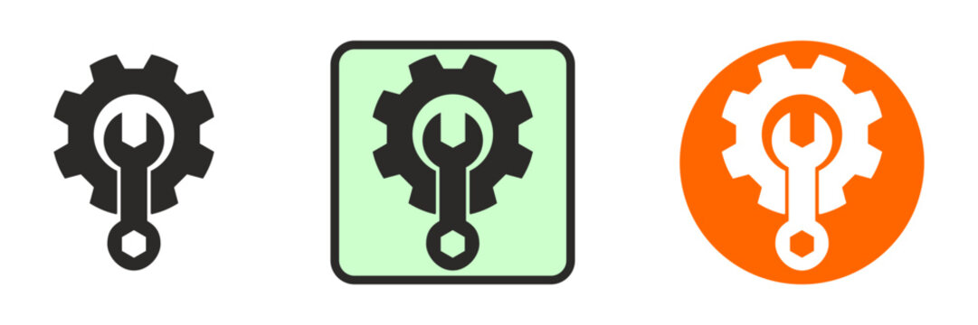 Technical support and engineering logo template with flat vector tool symbols.