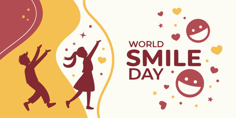 World smile day greeting card design with happy children silhouettes. © SarwarGfx