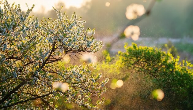 tree branches swaying in spring with pollen in the air for allergy season