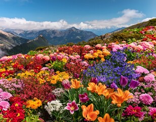 Obraz premium high angle view of colorful blooming flowers in may