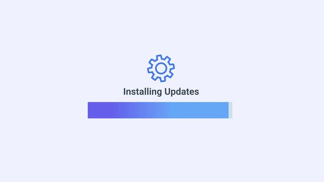 Minimal software update installation animation with settings icon and progress bar, showing digital system maintenance workflow in a clean interface.