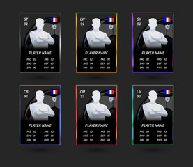 Football Player Card Template Set with Stats – Striker, Goalkeeper and Midfielder © Dhm
