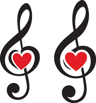 Music treble clef symbol with red heart illustration Vector