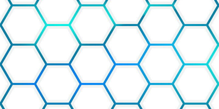 White 3d hexagonal technology vector abstract background. Blue bright energy flashes under hexagon in modern technology futuristic background vector illustration.