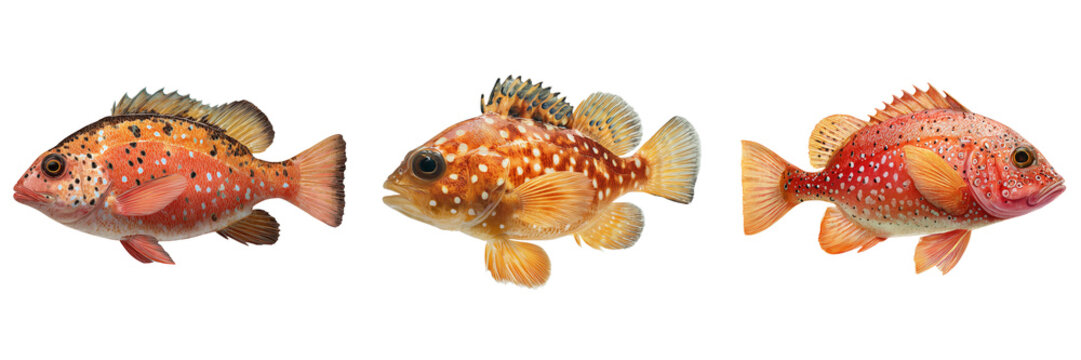 Set of Collection of vibrant koi fish circling gracefully in a decorative pattern on transparent png background. Ai generated