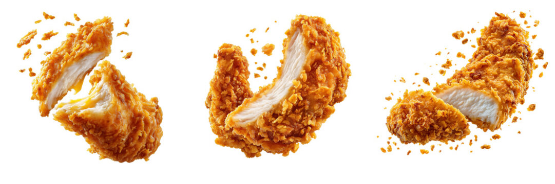 Set of Crunchy chicken tenders arranged neatly on transparent png background. Ai generated