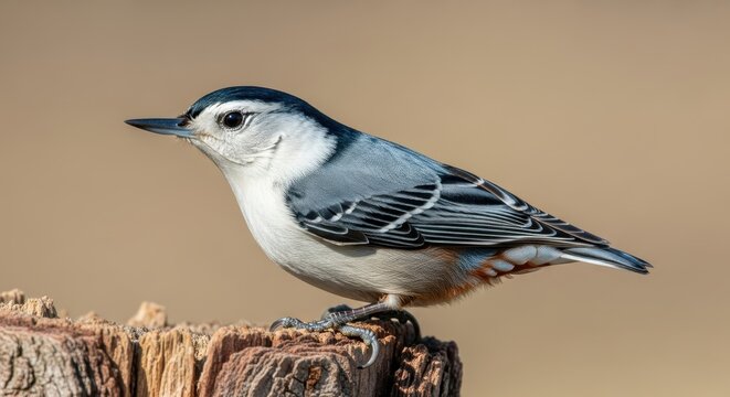 Close-up of a White-breasted Nuthatch Sitta carolinensis Perched on a
