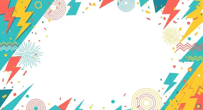 Dynamic abstract background with lightning bolts and colorful geometric elements.