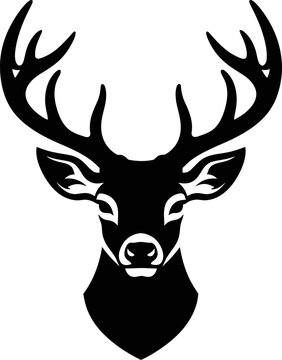 Minimalist black and white deer head silhouette vector illustration.