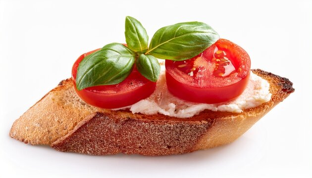 appetizer bruschetta with tomato and basil isolated on white background