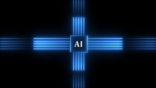 Animated dash Ai circuit neon animation. Concept of turning on of dash. Futuristic Ai circuit board animation. electronic Data AI circuit board animation. High tech cyber Artificial Intelligence. 4k