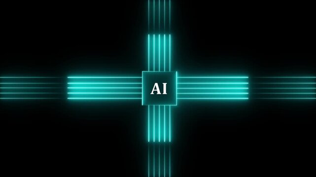 Animated dash Ai circuit neon animation. Concept of turning on of dash. Futuristic Ai circuit board animation. electronic Data AI circuit board animation. High tech cyber Artificial Intelligence. 4k