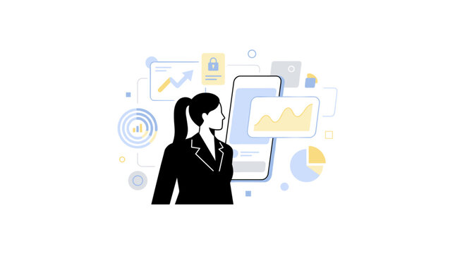 Businesswoman analyzing mobile app analytics and data