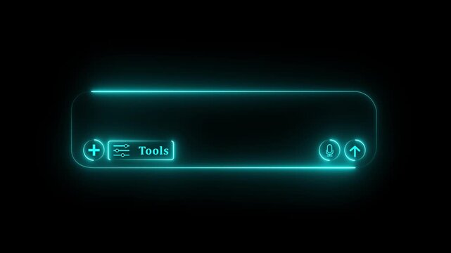 Neon Animated AI chat bot interface. Glowing input LLM text box. Artificial claude intelligence prompt area. Large language models UI template. Transparent overlay.4k motion graphics video animation