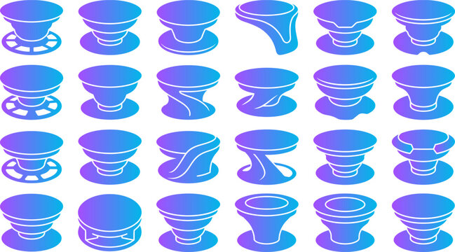 Various pop socket phone grip designs in gradient blue purple colors on transparent background.