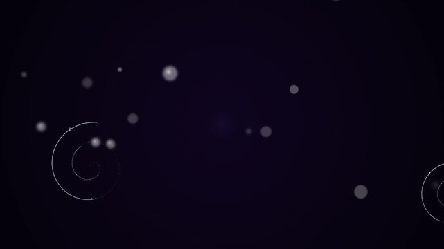 Stars and crescent shapes float in the dark night sky with white dots