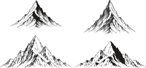 Fototapeta premium Hand Drawn Mountain Peak Sketch Collection Vintage Alpine Mountain Vector Illustration