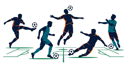 Fototapeta premium Soccer players silhouette vector illustration sports field action isolated on white background