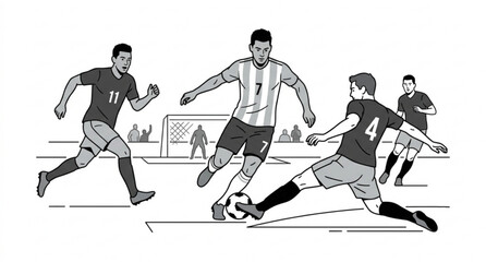 Fototapeta premium Professional football players field vector illustration soccer sports scene isolated on white