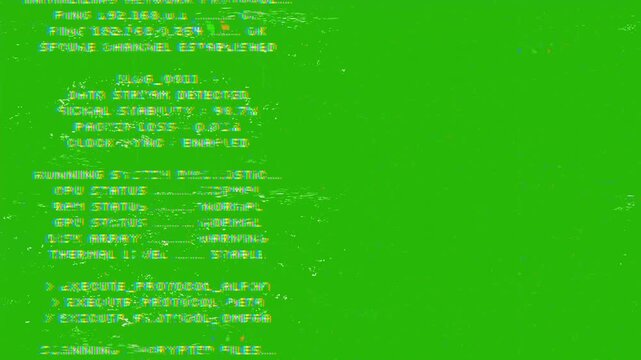 Old Computer Green Terminal - Real-Time System Log with Scrolling Code and Digital Data Noise Loop 4K