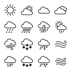 Obraz premium Weather forecast icons set in black and white