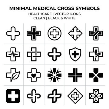 Minimalist Medical Cross Symbols Set on Transparent Background Healthcare Design
