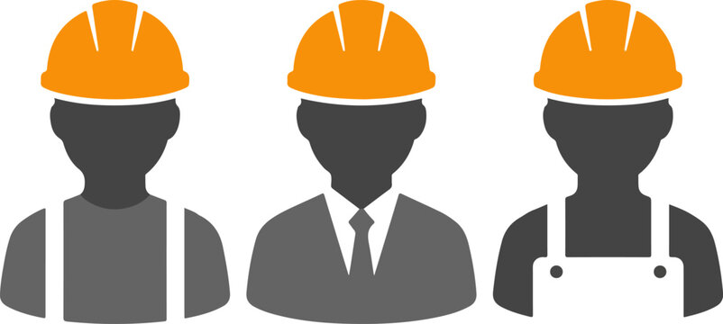 Builder icons set. Avatar with hard helmet and jacket set.