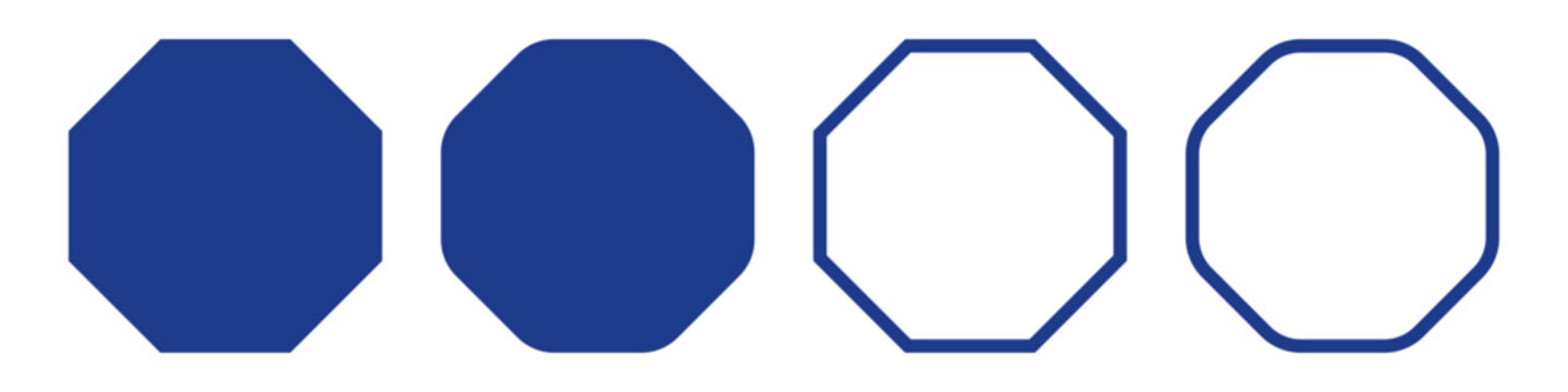 Octagon shape eight sided figure sign icon clipart with blue geometric silhouette outline sharp and rounded corners simple vector on transparent background