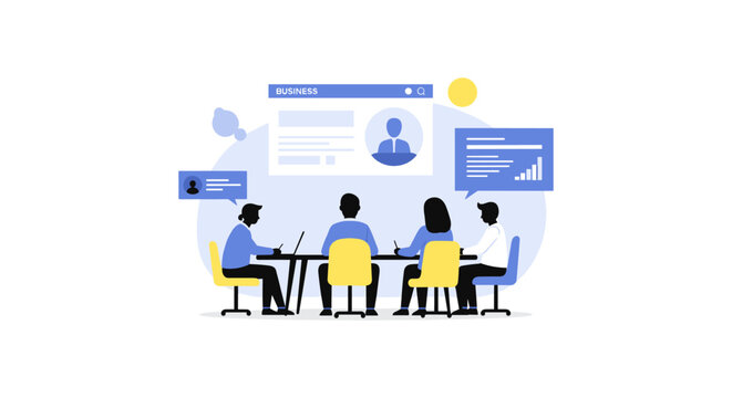 Business team meeting with digital interface