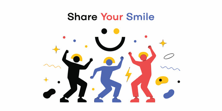 Share your smile world smile day concept with dancing people.