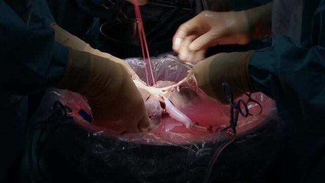 Surgeons Performing Liver Transplant Surgery in Operating Room &ndash; Close Up Medical Procedure