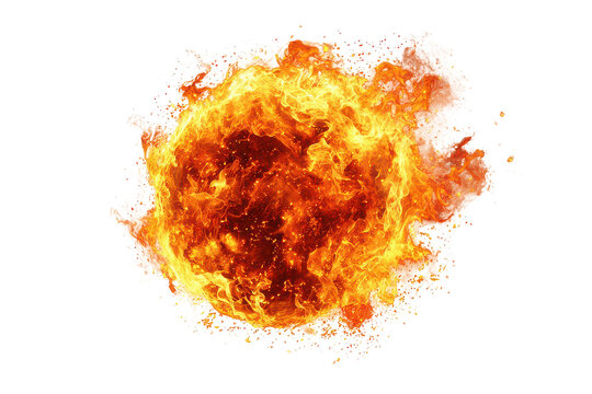 A bright, fiery ball of flames , resting, isolated on transparent background