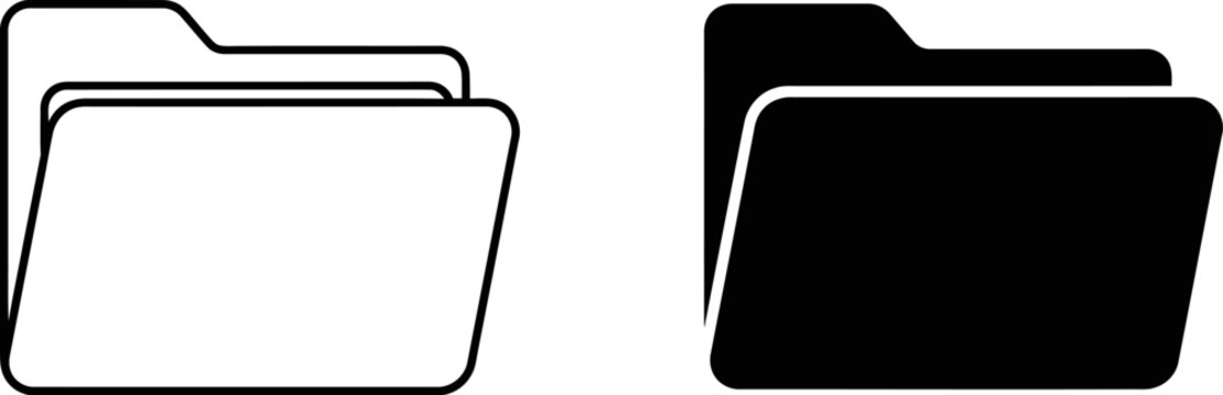 Two document folders one outlined and one solid black on a white background isolated