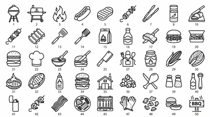 Naklejka premium A collection of various food and drink icons are illustrated.
