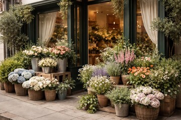 Obraz premium Charming floral shop exterior display.