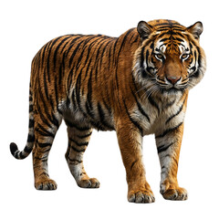 Obraz premium Majestic bengal tiger standing in profile isolated on transparent background
