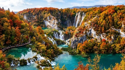 Plitvice lakes national park waterfalls in autumn © RitaRuhi