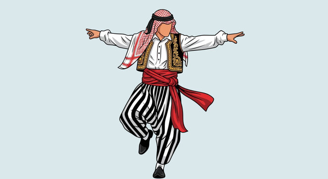 Traditional Middle Eastern Dancer in Costume Performing Belly Dance