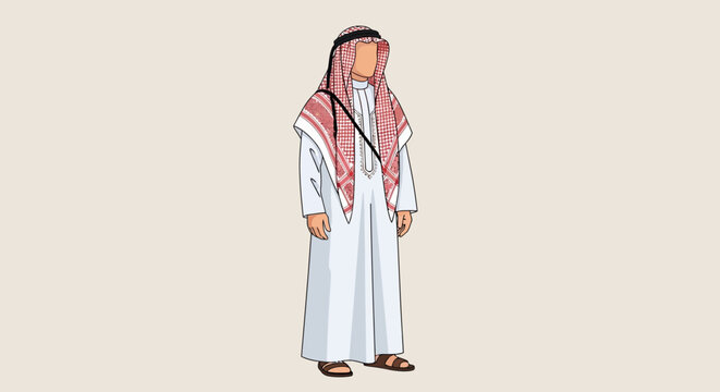 Man in traditional Saudi Arabian or Emirati attire keffiyeh and thawb